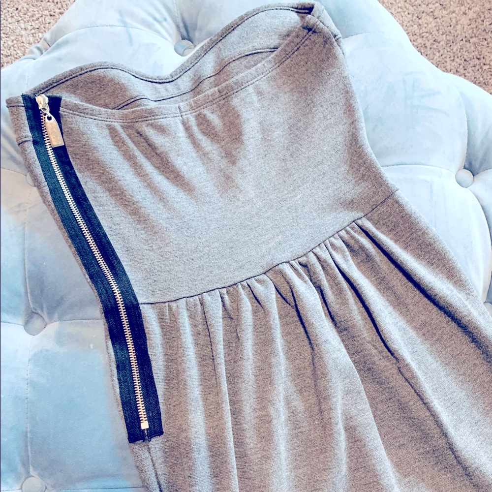 Strapless Gray Zipper Mini Dress